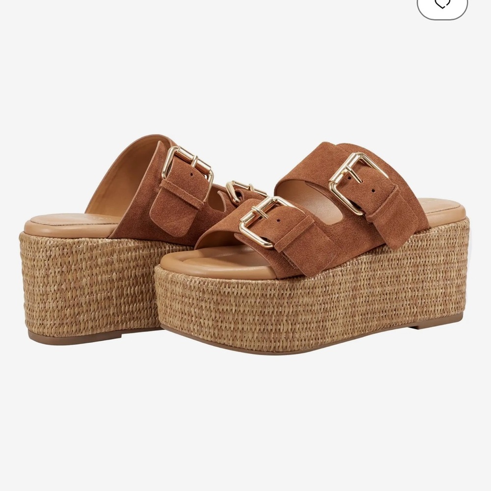 Marc Fisher Palery Brown Suede Platform Shoes with Adjustable Straps